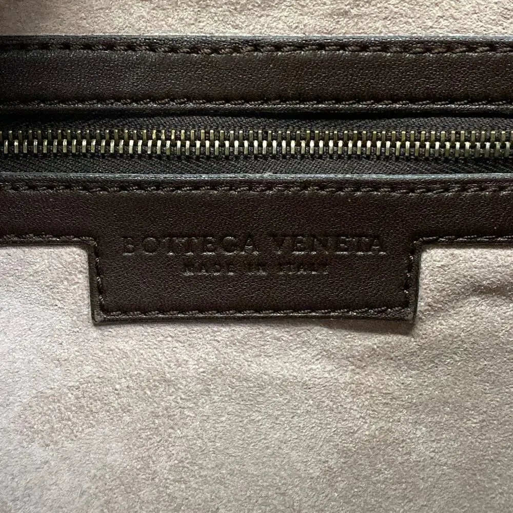 Bottega Veneta Medium Veneta bag Handbag 115653 Dark Brown Beige Leather Canvas